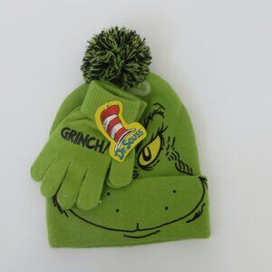🎄Grinch Pom Pom Beanie and Gloves Set Kids/youth Size OSFM